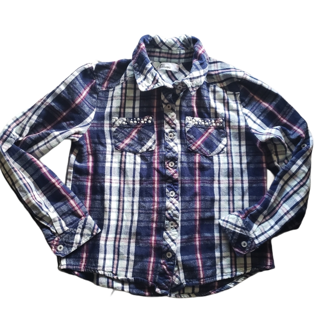Epic threads girls plaid button-up shirt sz. M